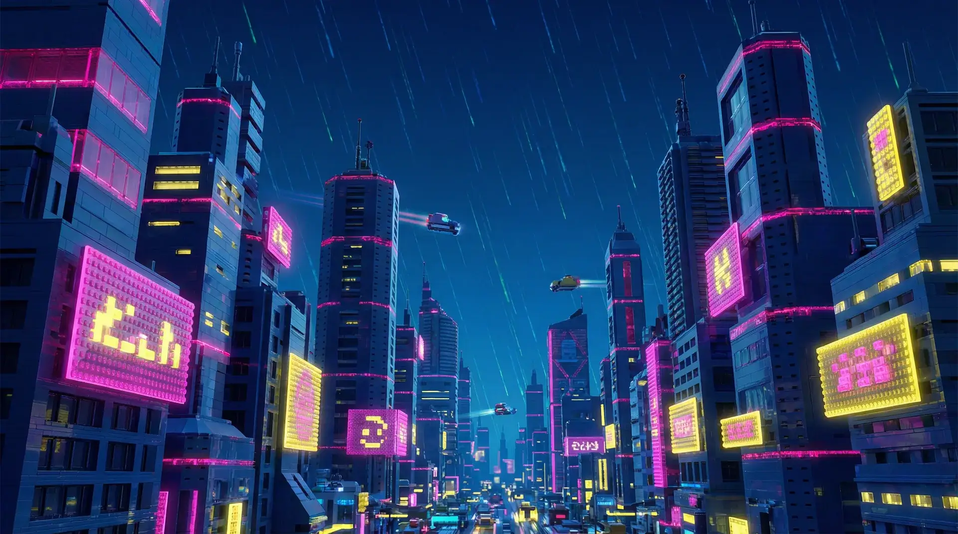 开源棋牌 赛博朋克积木不夜城全景 - 积木娱乐城